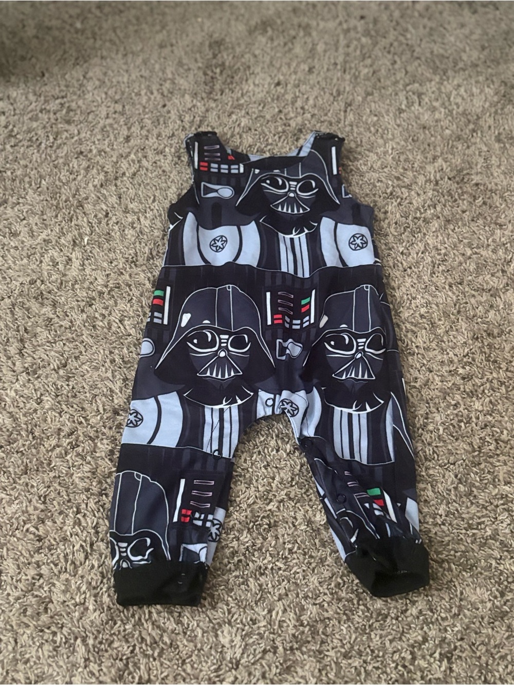 Black Darth Vader Print Kids One-Piece Romper